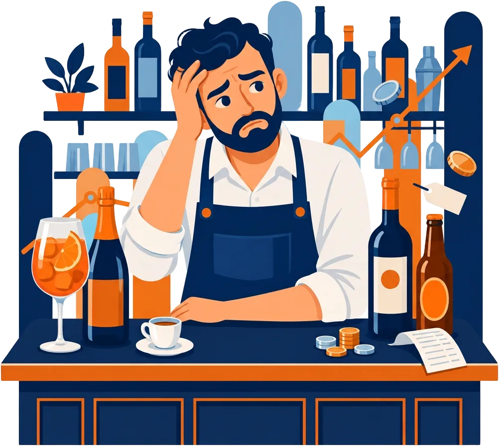 Un barista che si preoccupa dei costi di caffè e Spritz