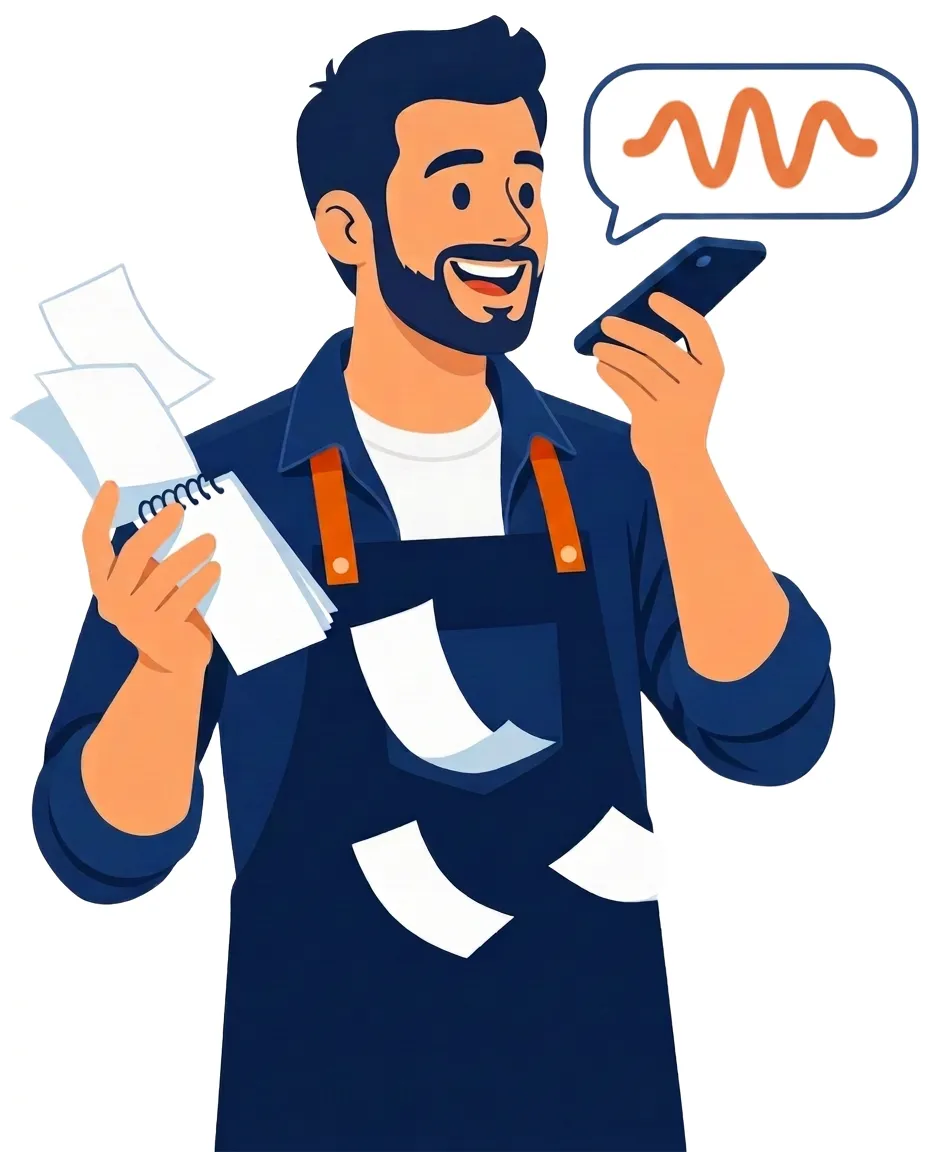 Un barista che ordina a voce dal telefono e butta il fogliettino